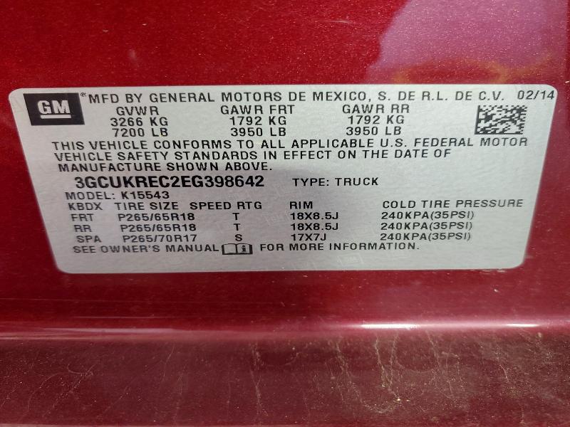 50954276 :رقم المزاد ، 3GCUKREC2EG398642 vin ، 2014 Chevrolet Silverado مزاد بيع