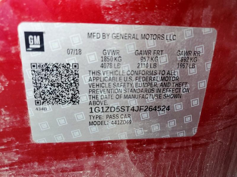 48092876 :رقم المزاد ، 1G1ZD5ST4JF264524 vin ، 2018 Chevrolet Malibu مزاد بيع