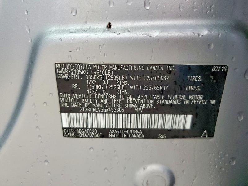 Aukcja sprzedaży 2016 Toyota Rav4, vin: 2T3RFREV5GW452305, numer aukcji: 49625896