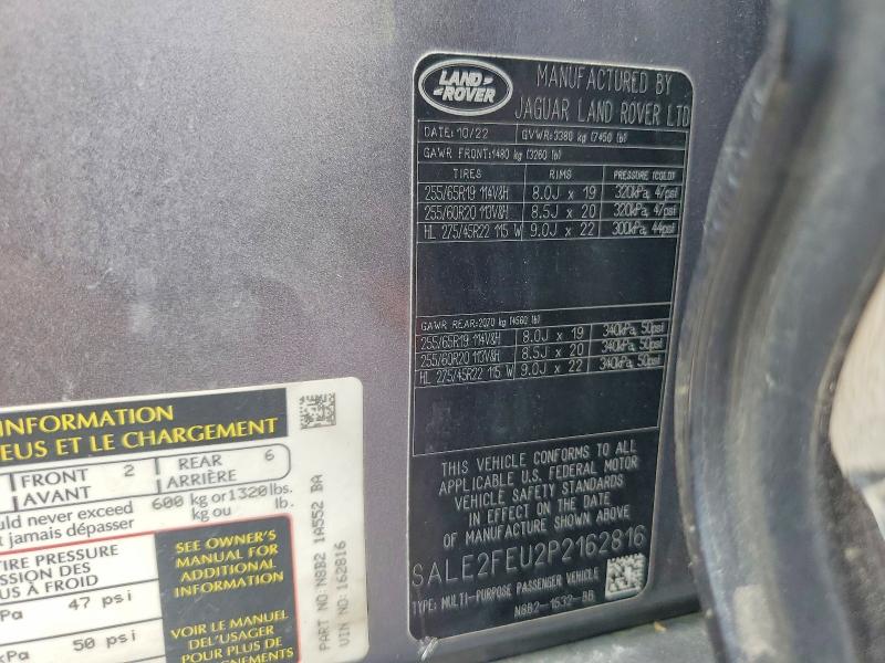 2023 Land Rover Defender მანქანა იყიდება აუქციონზე, vin: SALE2FEU2P2162816, აუქციონის ნომერი: 50336626