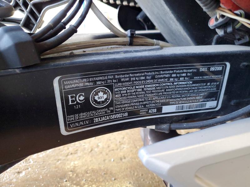 2008 Can-am Spyder Roadster მანქანა იყიდება აუქციონზე, vin: 2BXJACA158V002149, აუქციონის ნომერი: 48022866