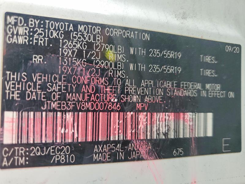Продажа на аукционе авто 2021 Toyota Rav4 Prime, vin: JTMEB3FV8MD007846, номер лота: 49674566