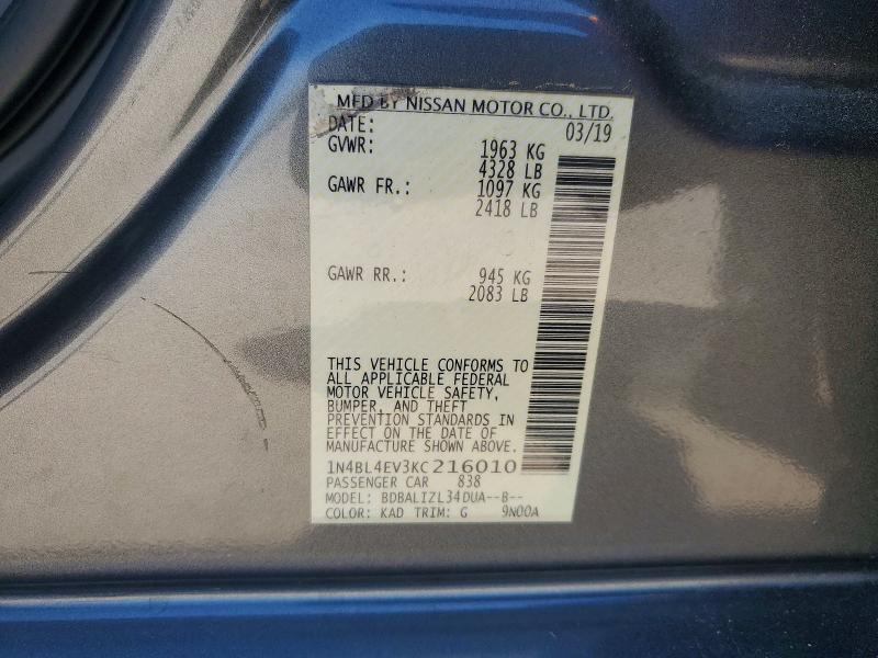 2019 Nissan Altima მანქანა იყიდება აუქციონზე, vin: 1N4BL4EV3KC216010, აუქციონის ნომერი: 50609476