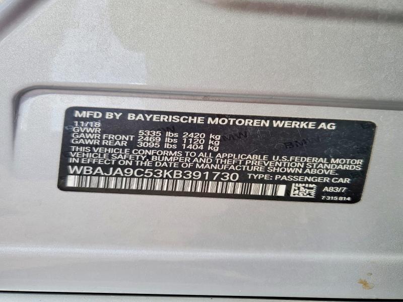 Продажа на аукционе авто 2019 Bmw 530e, vin: WBAJA9C53KB391730, номер лота: 49719546