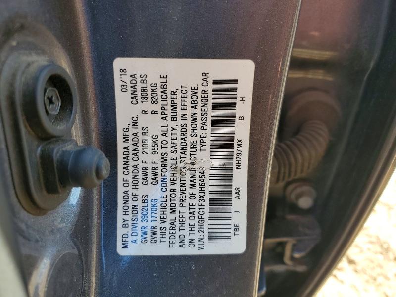 Продажа на аукционе авто 2018 Honda Civic, vin: 2HGFC1F3XJH645486, номер лота: 49155526