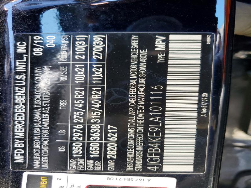 48996236 :رقم المزاد ، 4JGFB4KE9LA101116 vin ، 2020 Mercedes-benz Gle مزاد بيع