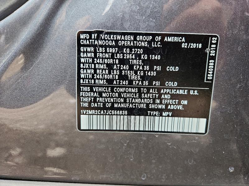 2018 Volkswagen Atlas მანქანა იყიდება აუქციონზე, vin: 1V2MR2CA7JC556635, აუქციონის ნომერი: 51946736