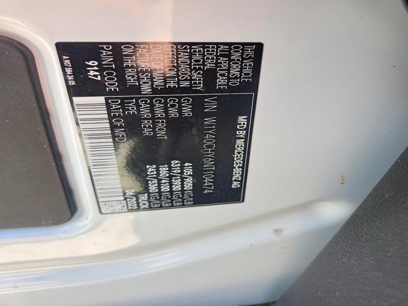 2022 Mercedes Benz Sprinter მანქანა იყიდება აუქციონზე, vin: W1Y40CHY6NT104474, აუქციონის ნომერი: 48823096
