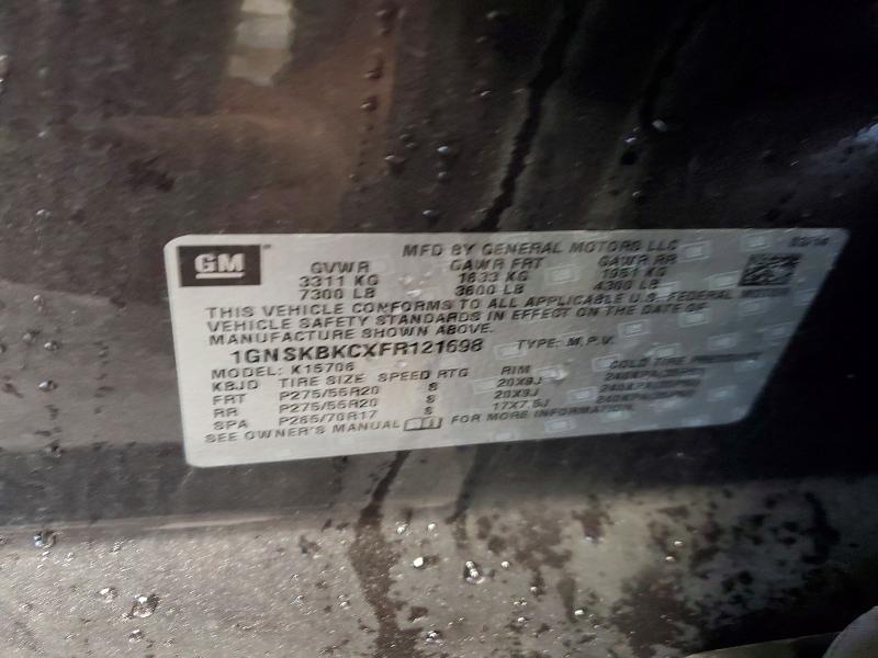 50127076 :رقم المزاد ، 1GNSKBKCXFR121698 vin ، 2015 Chevrolet Tahoe مزاد بيع
