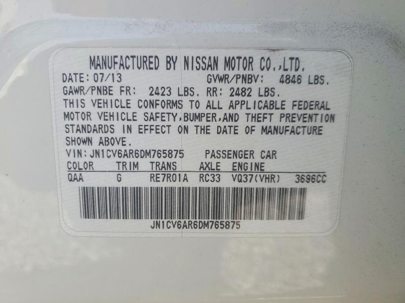 2013 Infiniti G37 მანქანა იყიდება აუქციონზე, vin: JN1CV6AR6DM765875, აუქციონის ნომერი: 75667625