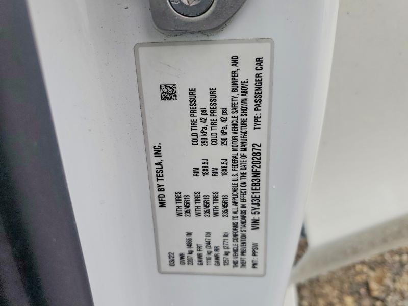 Aukcja sprzedaży 2022 Tesla Model 3, vin: 5YJ3E1EB3NF202872, numer aukcji: 50499636