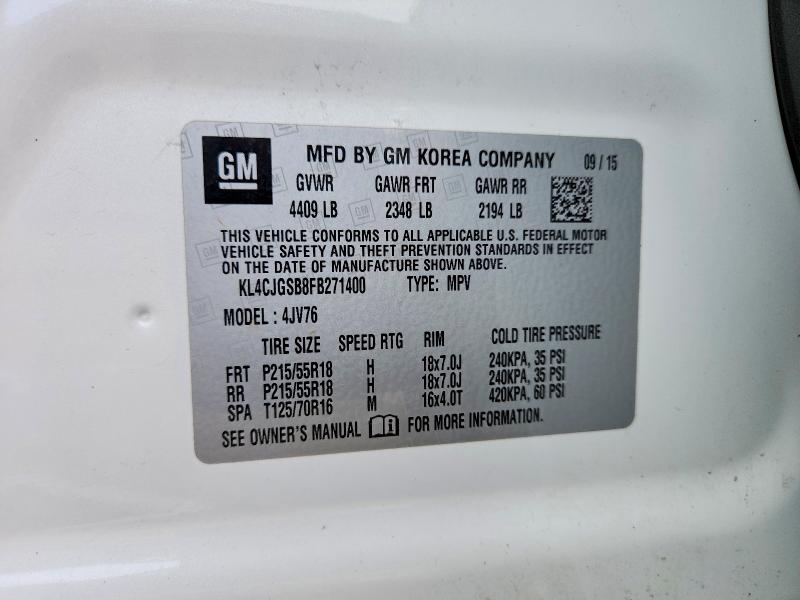 Продажа на аукционе авто 2015 Buick Encore, vin: KL4CJGSB8FB271400, номер лота: 48995366