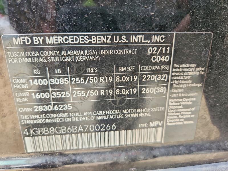 2011 Mercedes-benz Ml მანქანა იყიდება აუქციონზე, vin: 4JGBB8GB6BA700266, აუქციონის ნომერი: 49814876