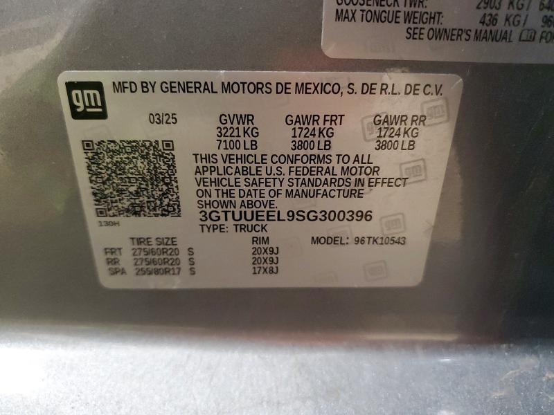 2025 Gmc Sierra მანქანა იყიდება აუქციონზე, vin: 3GTUUEEL9SG300396, აუქციონის ნომერი: 48682106