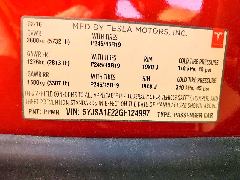 Aukcja sprzedaży 2016 Tesla Model S, vin: 5YJSA1E22GF124997, numer aukcji: 49824236