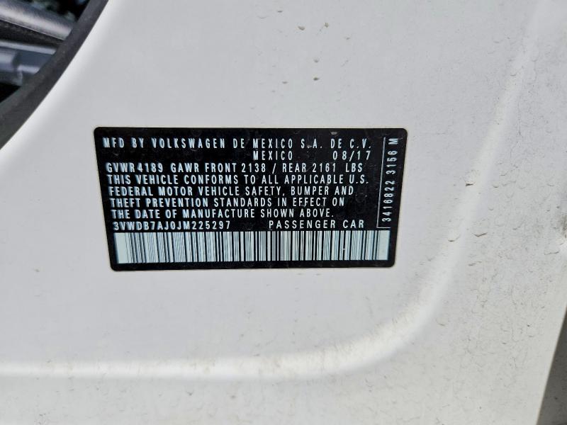 2018 Volkswagen Jetta მანქანა იყიდება აუქციონზე, vin: 3VWDB7AJ0JM225297, აუქციონის ნომერი: 51026216