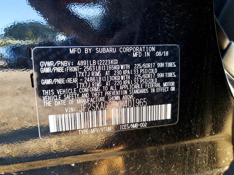 Aukcja sprzedaży 2019 Subaru Forester, vin: JF2SKAGC9KH401965, numer aukcji: 48660776
