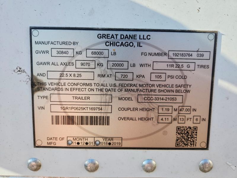 Продаж на аукціоні авто 2019 Great Dane Trai Trailers, vin: 1GR1P0625KT169754, номер лоту: 50712646
