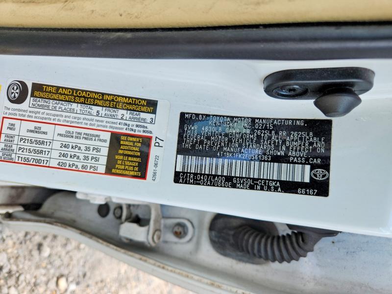 2015 Toyota Camry მანქანა იყიდება აუქციონზე, vin: 4T1BK1FK2FU561363, აუქციონის ნომერი: 50852246