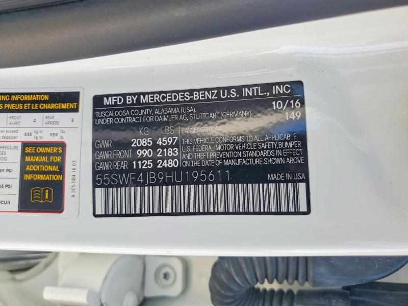 Aukcja sprzedaży 2017 Mercedes-benz C, vin: 55SWF4JB9HU195611, numer aukcji: 51136816