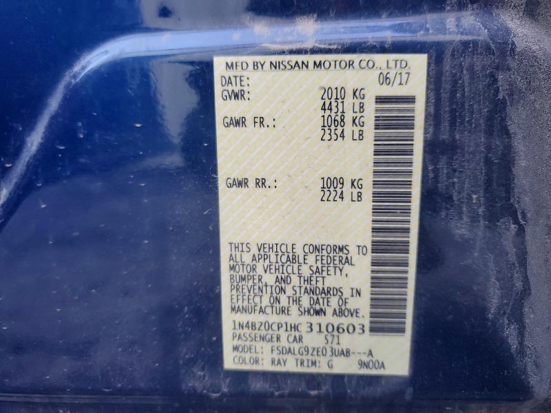 2017 Nissan Leaf მანქანა იყიდება აუქციონზე, vin: 1N4BZ0CP1HC310603, აუქციონის ნომერი: 50617686