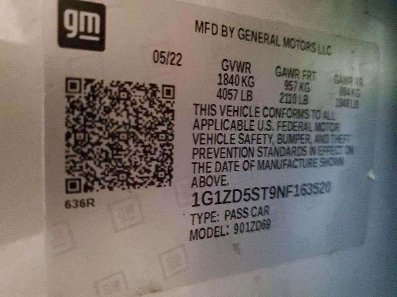 Aukcja sprzedaży 2022 Chevrolet Malibu, vin: 1G1ZD5ST9NF163520, numer aukcji: 49622416