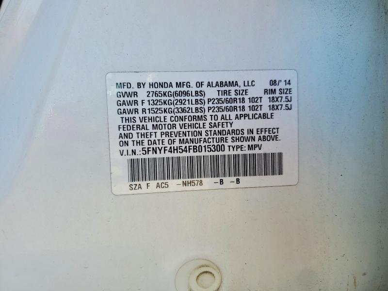 Продаж на аукціоні авто 2015 Honda Pilot, vin: 5FNYF4H54FB015300, номер лоту: 48601816