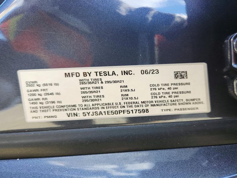 Aukcja sprzedaży 2023 Tesla Model S, vin: 5YJSA1E50PF517598, numer aukcji: 49675486