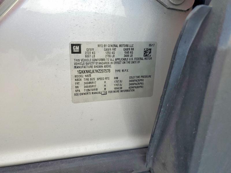 49994196 :رقم المزاد ، 1GKKNKLA7HZ297578 vin ، 2017 Gmc Acadia مزاد بيع