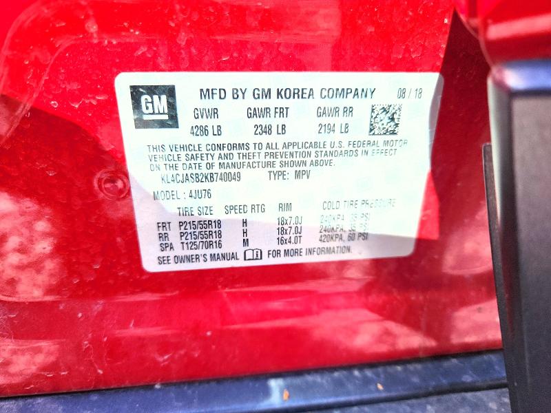2019 Buick Encore მანქანა იყიდება აუქციონზე, vin: KL4CJASB2KB740049, აუქციონის ნომერი: 49946616