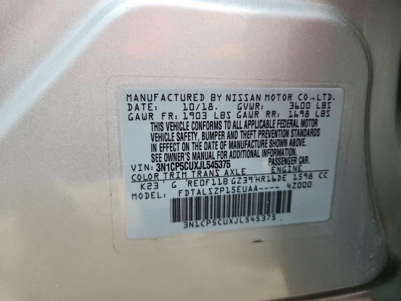 51553456 :رقم المزاد ، 3N1CP5CUXJL545375 vin ، 2018 Nissan Kicks مزاد بيع