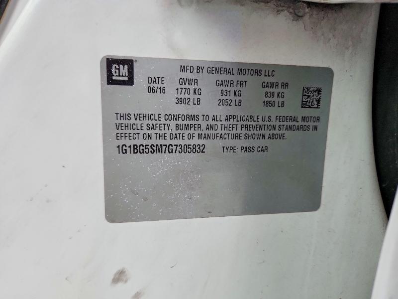 Продаж на аукціоні авто 2016 Chevrolet Cruze, vin: 1G1BG5SM7G7305832, номер лоту: 48821526