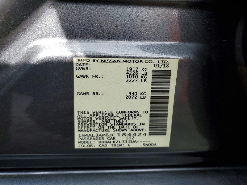 2018 Nissan Altima მანქანა იყიდება აუქციონზე, vin: 1N4AL3AP6JC184424, აუქციონის ნომერი: 49003416