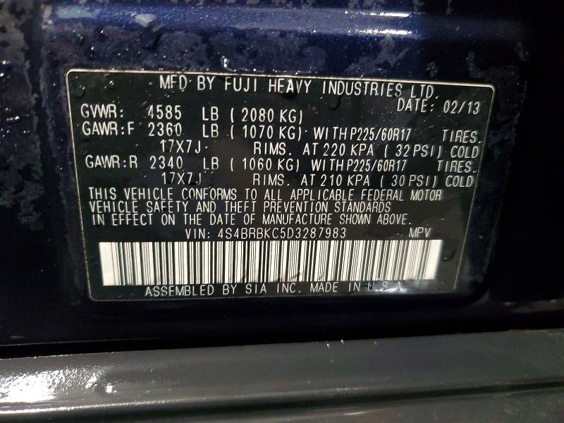 51451766 :رقم المزاد ، 4S4BRBKC5D3287983 vin ، 2013 Subaru Outback مزاد بيع
