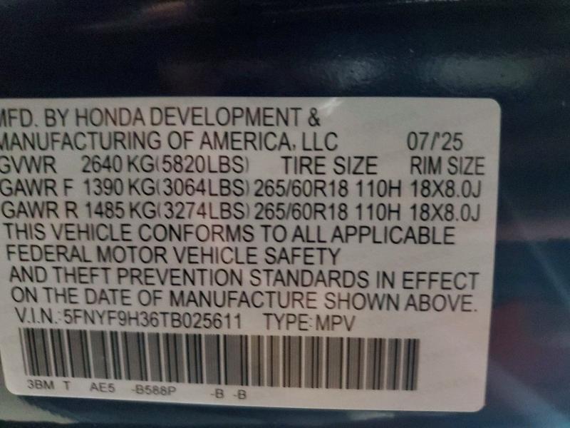 2026 Honda Passport მანქანა იყიდება აუქციონზე, vin: 5FNYF9H36TB025611, აუქციონის ნომერი: 48769136