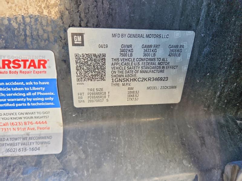48854026 :رقم المزاد ، 1GNSKHKC2KR346923 vin ، 2019 Chevrolet Suburban مزاد بيع
