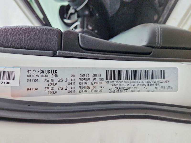 51639826 :رقم المزاد ، 1C4RJFAG6KC594887 vin ، 2019 Jeep Grand Cherokee مزاد بيع