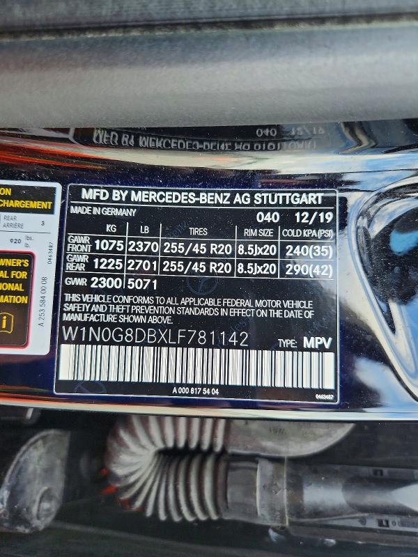 49172456 :رقم المزاد ، W1N0G8DBXLF781142 vin ، 2020 Mercedes-benz Glc مزاد بيع