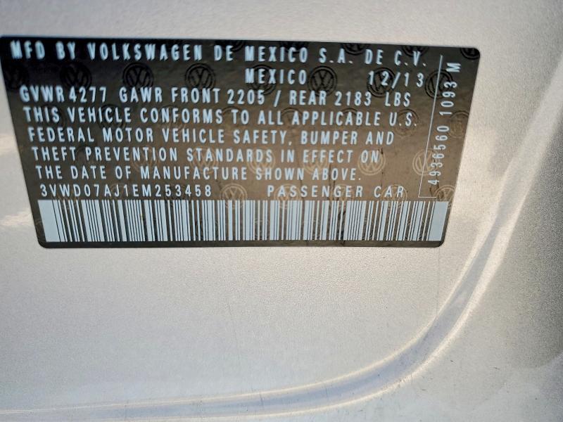 2014 Volkswagen Jetta მანქანა იყიდება აუქციონზე, vin: 3VWD07AJ1EM253458, აუქციონის ნომერი: 50310556