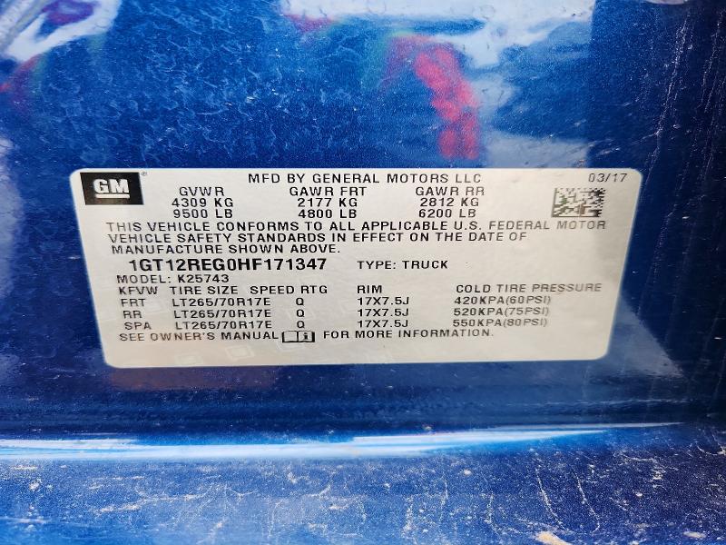 2017 Gmc Sierra მანქანა იყიდება აუქციონზე, vin: 1GT12REG0HF171347, აუქციონის ნომერი: 50882946