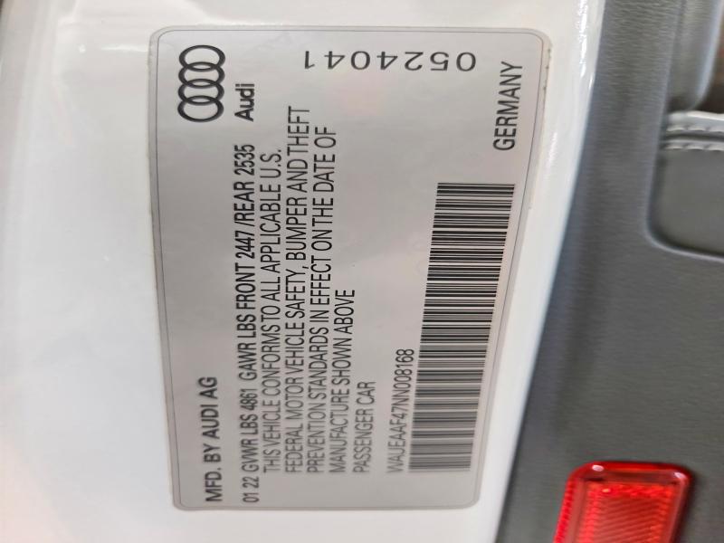 Продаж на аукціоні авто 2022 Audi A4, vin: WAUEAAF47NN008168, номер лоту: 49493026