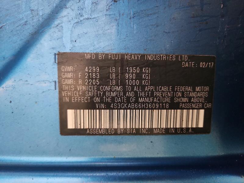 2017 Subaru Impreza მანქანა იყიდება აუქციონზე, vin: 4S3GKAB66H3609118, აუქციონის ნომერი: 51769176