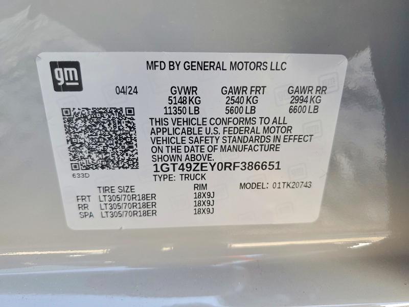50989976 :رقم المزاد ، 1GT49ZEY0RF386651 vin ، 2024 Gmc Sierra مزاد بيع