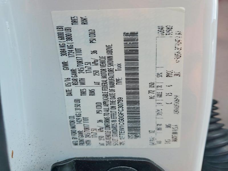 49109006 :رقم المزاد ، 1FTEW1CG0GFC30759 vin ، 2016 Ford F150 مزاد بيع
