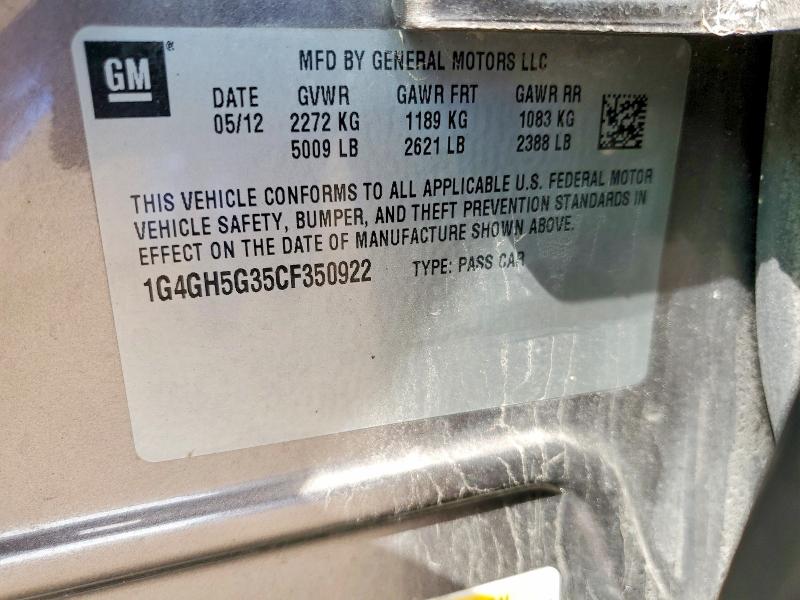 Продаж на аукціоні авто 2012 Buick Lacrosse, vin: 1G4GH5G35CF350922, номер лоту: 49743146