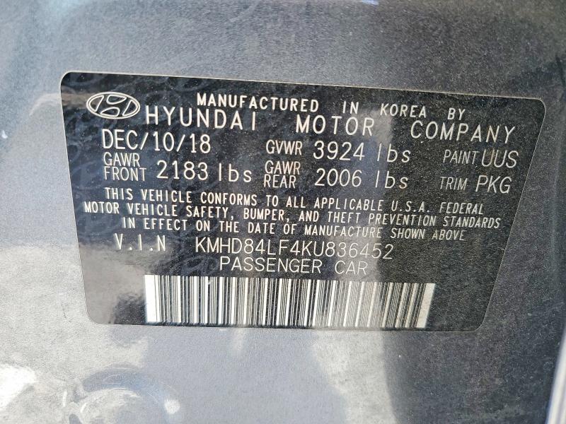 Продаж на аукціоні авто 2019 Hyundai Elantra, vin: KMHD84LF4KU836452, номер лоту: 51276636