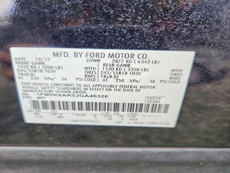 46401506 :رقم المزاد ، 1FM5K8AR5JGA46326 vin ، 2018 Ford Explorer مزاد بيع