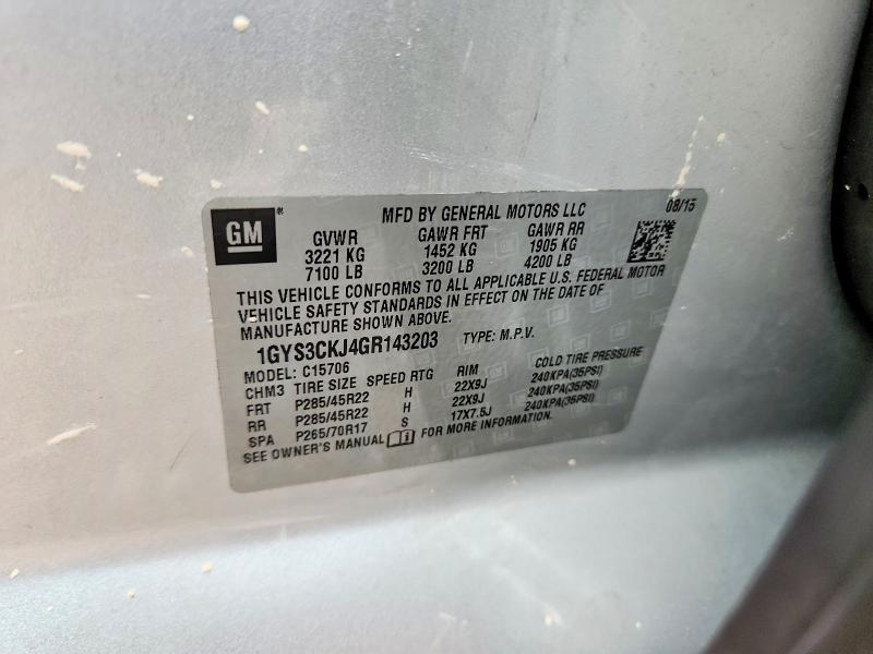2016 Cadillac Escalade მანქანა იყიდება აუქციონზე, vin: 1GYS3CKJ4GR143203, აუქციონის ნომერი: 49144566