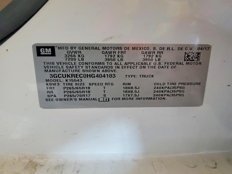 Aukcja sprzedaży 2017 Chevrolet Silverado, vin: 3GCUKREC0HG404183, numer aukcji: 48931756