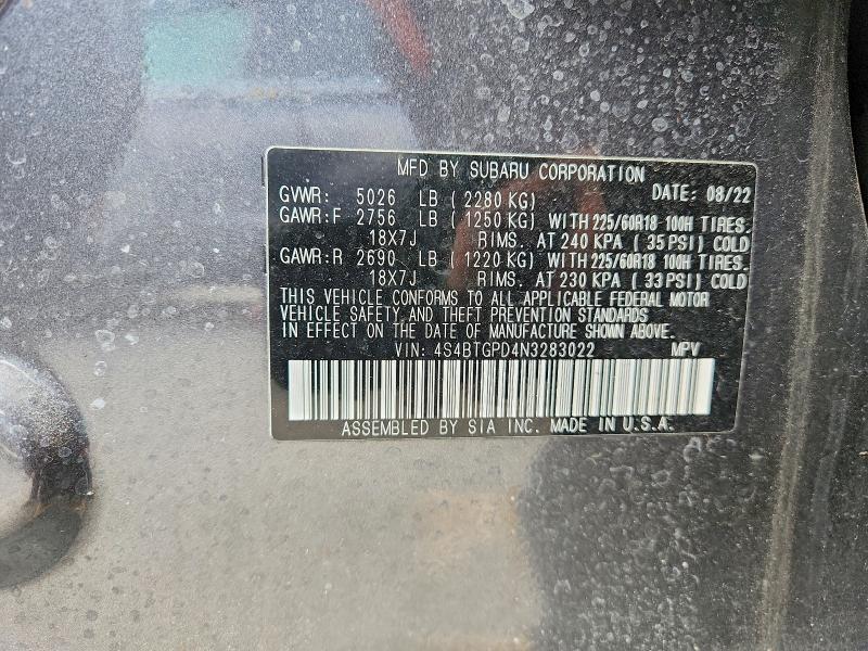 Aukcja sprzedaży 2022 Subaru Outback, vin: 4S4BTGPD4N3283022, numer aukcji: 50552296